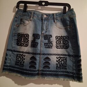 Stetson Denim Skirt with Black Pattern